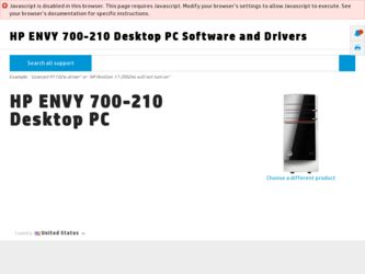 ENVY 700-210 driver download page on the HP site