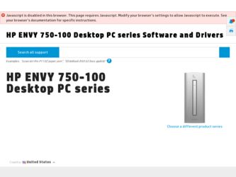 ENVY 750-100 driver download page on the HP site