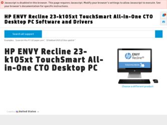 ENVY Recline 23-k105xt driver download page on the HP site