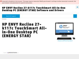 ENVY Recline 27-k117c driver download page on the HP site