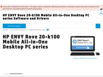 ENVY Rove 20-k100 driver download page on the HP site