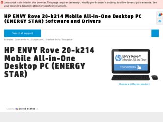 ENVY Rove 20-k214 driver download page on the HP site