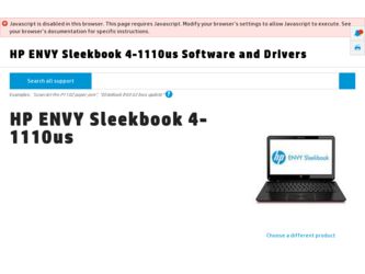ENVY Sleekbook 4-1110us driver download page on the HP site