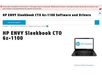 ENVY Sleekbook CTO 6z-1100 driver download page on the HP site