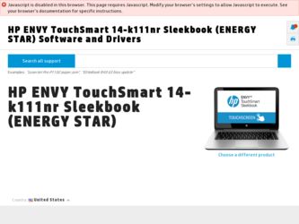 ENVY TouchSmart 14-k111nr driver download page on the HP site