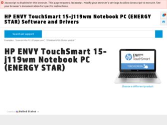 ENVY TouchSmart 15-j119wm driver download page on the HP site