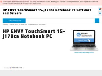 ENVY TouchSmart 15-j178ca driver download page on the HP site
