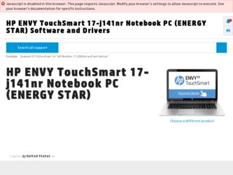ENVY TouchSmart 17-j141nr driver download page on the HP site
