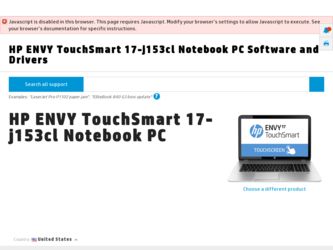 ENVY TouchSmart 17-j153cl driver download page on the HP site