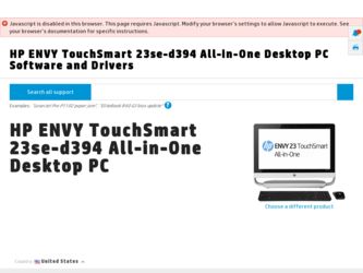 ENVY TouchSmart 23se-d394 driver download page on the HP site
