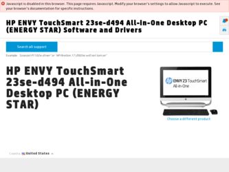 ENVY TouchSmart 23se-d494 driver download page on the HP site