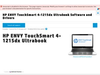 ENVY TouchSmart 4-1215dx driver download page on the HP site