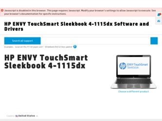 ENVY TouchSmart Sleekbook 4-1115dx driver download page on the HP site