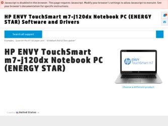 ENVY TouchSmart m7-j120dx driver download page on the HP site