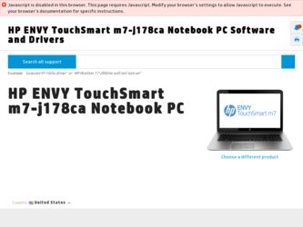 ENVY TouchSmart m7-j178ca driver download page on the HP site