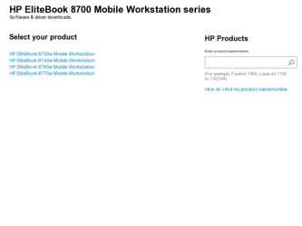 EliteBook 8700 driver download page on the HP site