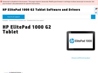 ElitePad 1000 driver download page on the HP site