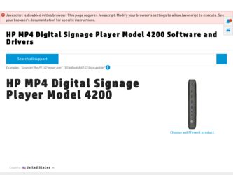 MP4 Digital Signage Player Model 4200 driver download page on the HP site