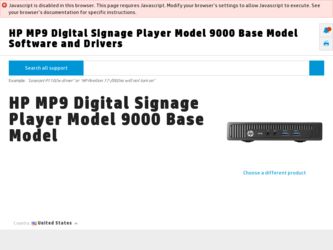 MP9 Digital Signage Player Model 9000 driver download page on the HP site