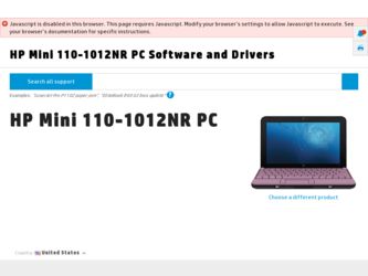 Mini 110-1012NR driver download page on the HP site