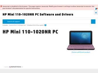 Mini 110-1020NR driver download page on the HP site