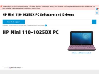 Mini 110-1025DX driver download page on the HP site