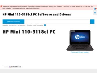 Mini 110-3118cl driver download page on the HP site