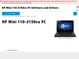 Mini 110-3150ca driver download page on the HP site