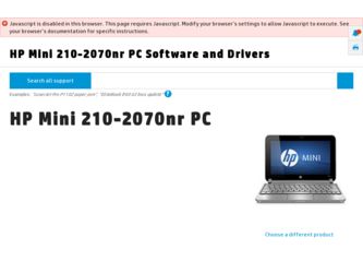 Mini 210-2070nr driver download page on the HP site
