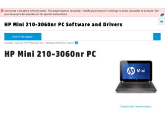 Mini 210-3060nr driver download page on the HP site
