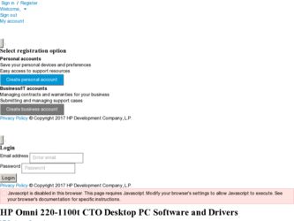 Omni 220-1100t driver download page on the HP site
