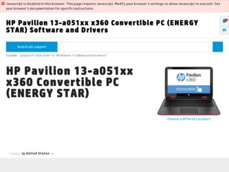 Pavilion 13-a051xx driver download page on the HP site
