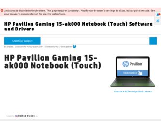 Pavilion Gaming 15-ak000 driver download page on the HP site