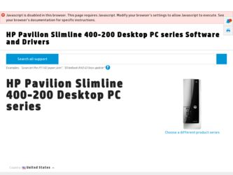 Pavilion Slimline 400-200 driver download page on the HP site