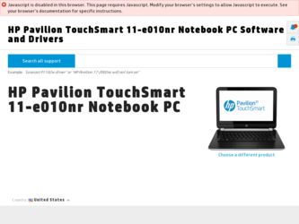 Pavilion TouchSmart 11-e010nr driver download page on the HP site