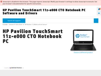 Pavilion TouchSmart 11z-e000 driver download page on the HP site