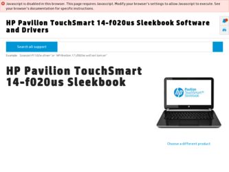 Pavilion TouchSmart 14-f020us driver download page on the HP site