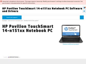Pavilion TouchSmart 14-n151xx driver download page on the HP site
