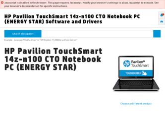 Pavilion TouchSmart 14z-n100 driver download page on the HP site