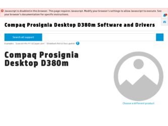 Prosignia Desktop D380m driver download page on the HP site