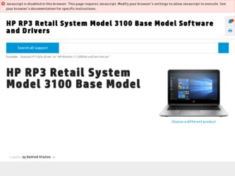RP3 Retail System Model 3100 driver download page on the HP site