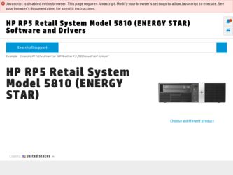 RP5 Retail System Model 5810 driver download page on the HP site
