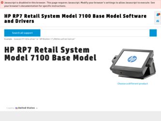 RP7 Retail System Model 7100 driver download page on the HP site