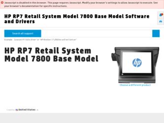 RP7 Retail System Model 7800 driver download page on the HP site