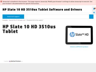 Slate 10 HD 3510us driver download page on the HP site