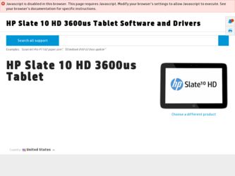 Slate 10 HD 3600us driver download page on the HP site