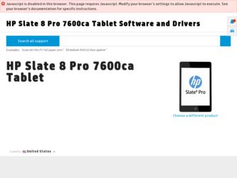 Slate 8 Pro 7600ca driver download page on the HP site