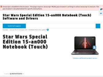 Star Wars Special Edition 15-an000 driver download page on the HP site