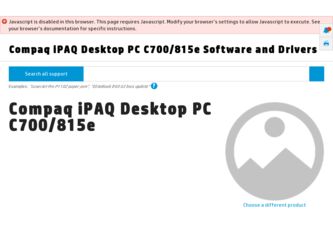 iPAQ Desktop PC C700/815e driver download page on the HP site