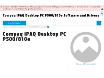 iPAQ Desktop PC P500/810e driver download page on the HP site
